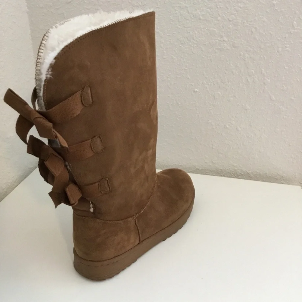 Chestnut Suede-Look Tall Winter Boots - Women